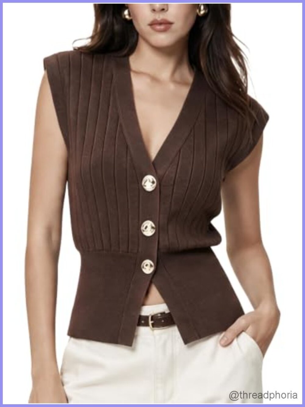 Women's Fitted Ribbed Sweater Vest V-Neck Sleeveless Knit Top